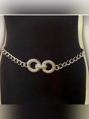 Silver tone metallic skinny chain belt
